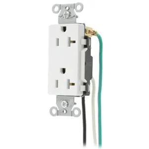 HUBBELL WIRING DEVICE-KELLEMS DR20WHIP2 Straight Receptacle, 20A 125V, 2P - 3W Grounding, 5-20R, White | BC9MGA