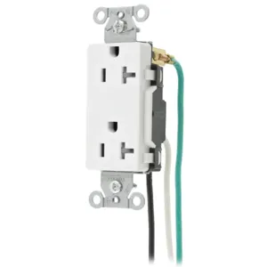 HUBBELL WIRING DEVICE-KELLEMS DR20WHITRP2 Straight Receptacle, 20A 125V, 5-20R, White, Pre-Wired 8 Inch Stranded Lead | BD4LHN