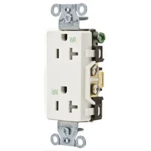 HUBBELL WIRING DEVICE-KELLEMS DR20WHIWRTR Straight Receptacle, Duplex, 20A 125V, White, 1 Pk | BC8JGX