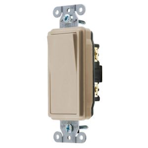 HUBBELL WIRING DEVICE-KELLEMS DS115AL Decorator Switch, Single Pole, 15A, 120/277VAC, Back And Side Wired, Almond | BC9PMX