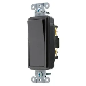 HUBBELL WIRING DEVICE-KELLEMS DS115BK Decorator Switch, Single Pole, 15A, 120/277VAC, Back And Side Wired, Black | BC8DQC