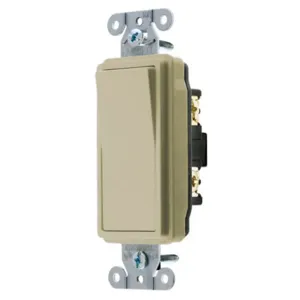 HUBBELL WIRING DEVICE-KELLEMS DS115I Decorator Switch, Single Pole, 15A, 120/277VAC, Back And Side Wired, Ivory | AE7LDX 5Z779