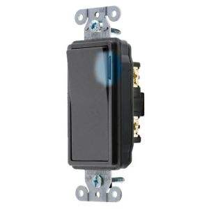 HUBBELL WIRING DEVICE-KELLEMS DS120ILBK Decorator Switch, Single Pole, 20A, 120/277VAC, Back And Side Wired, Black | CE6REA