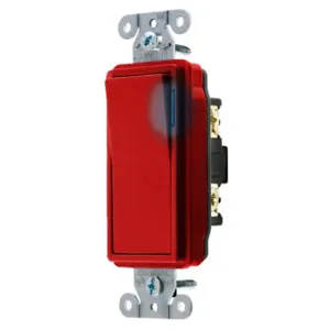 HUBBELL WIRING DEVICE-KELLEMS DS120ILR Rocker Switch, Single Pole, 20A, 120/277VAC, Back And Side Wired, Red | BD4JVK