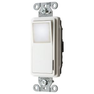 HUBBELL WIRING DEVICE-KELLEMS DS120NLWH Nightlight Wall Switch, 1 Pole, 20A, White, Commercial | BD3PDY 437K33