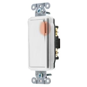 HUBBELL WIRING DEVICE-KELLEMS DS120PLW Pilot Light Decorator Switch, General Purpose Ac, Single Pole, 20A, 120/277VAC | CE6REG