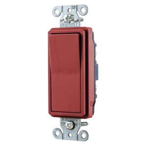 HUBBELL WIRING DEVICE-KELLEMS DS120R Wall Switch, 1 Pole, 20A, Red, 120 to 277V AC, Back and Side | BD3QYP 49YL57