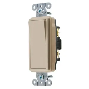 HUBBELL WIRING DEVICE-KELLEMS DS220AL Decorator Switch, Double Pole, 20A, 120/277VAC, Back And Side Wired, Almond | BC9VEZ