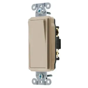 HUBBELL WIRING DEVICE-KELLEMS DS315AL Decorator Switch, Three Way, 15A, 120/277VAC, Back And Side Wired, Almond | BC9VYP