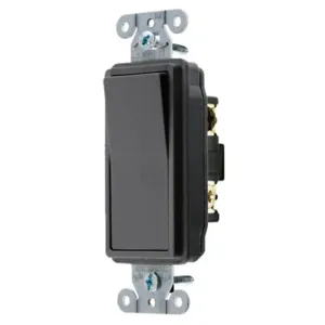 HUBBELL WIRING DEVICE-KELLEMS DS315BK Decorator Switch, Three Way, 15A, 120/277VAC, Back And Side Wired, Black | BC8WGM