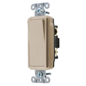 HUBBELL WIRING DEVICE-KELLEMS DS320AL Decorator Switch, Three Way, 20A, 120/277VAC, Back And Side Wired, Almond | BC9YJR