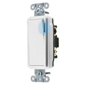 HUBBELL WIRING DEVICE-KELLEMS DS320ILW Rocker Switch, Illuminated, Three Way, 20A, 120/277VAC, White | AE7LEN 5Z797