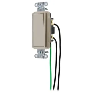 HUBBELL WIRING DEVICE-KELLEMS DSL115AL Decorator Switch, Single Pole, 15A, 120/277VAC, Back And Side Wired, Almond | BC9NVD