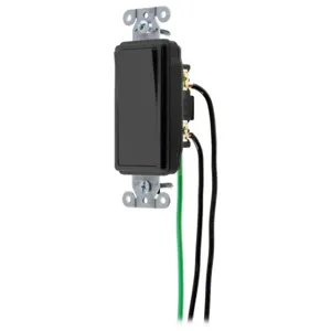 HUBBELL WIRING DEVICE-KELLEMS DSL115BK Decorator Switch, Single Pole, 15A, 120/277VAC, Back And Side Wired, Black | BD2PMF