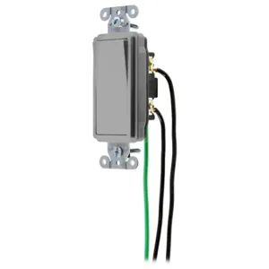 HUBBELL WIRING DEVICE-KELLEMS DSL115GY Decorator Switch, Single Pole, 15A, 120/277VAC, Back And Side Wired, Gray | BD4NQL