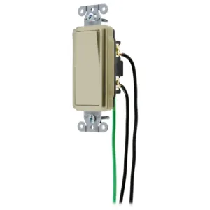 HUBBELL WIRING DEVICE-KELLEMS DSL115I Decorator Switch, Single Pole, 15A, 120/277VAC, Back And Side Wired, Ivory | BD2DNN