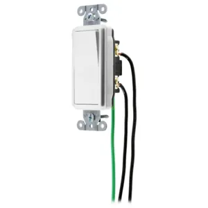 HUBBELL WIRING DEVICE-KELLEMS DSL115W Decorator Switch, Single Pole, 15A, 120/277VAC, Back And Side Wired, White | BD2HCU