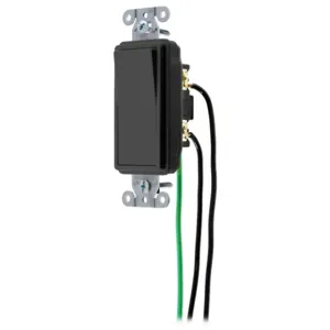 HUBBELL WIRING DEVICE-KELLEMS DSL120BK Decorator Switch, Single Pole, 20A, 120/277VAC, Back And Side Wired, Black | BD3MWC