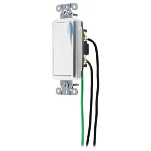 HUBBELL WIRING DEVICE-KELLEMS DSL120ILW Decorator Switch, Single Pole, 20A, 120/277VAC, Back And Side Wired, White | BC9QFW