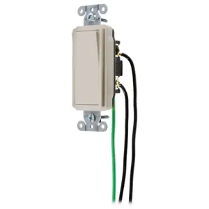 HUBBELL WIRING DEVICE-KELLEMS DSL315LA Decorator Switch, Three Way, 15A, 120/277VAC, Back And Side Wired, Light Almond | BC8UKZ