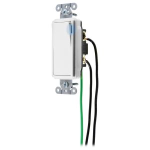 HUBBELL WIRING DEVICE-KELLEMS DSL320ILW Decorator Switch, Three Way, 20A, 120/277VAC, Back And Side Wired, White | BC9GBQ