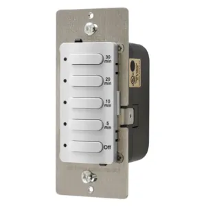 HUBBELL WIRING DEVICE-KELLEMS DT5030W Timer Switch, Single Pole, 8.3A, 120/277VAC, 30 Minute Delay Time Out, White | AF9ANG 29RW87