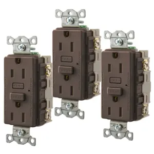 HUBBELL WIRING DEVICE-KELLEMS GF1533 Gfci Receptacle, 15A, 3 Pk, Brown | CE6RAR