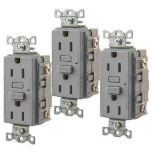 HUBBELL WIRING DEVICE-KELLEMS GF15GY3 Gfci Receptacle, 15A, 3 Pk, Gray | BD4CPR