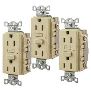 HUBBELL WIRING DEVICE-KELLEMS GF15I3 Gfci Receptacle, 15A, 3 Pk, Ivory | BD4FFQ