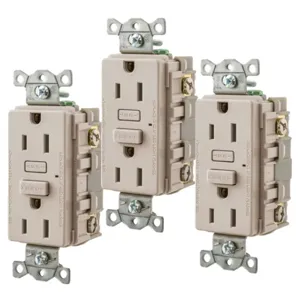 HUBBELL WIRING DEVICE-KELLEMS GF15LA3 Gfci Receptacle, 15A, 3 Pk, Light Almond | BD4CPT