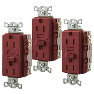 HUBBELL WIRING DEVICE-KELLEMS GF15R3 Gfci Receptacle, 15A, 3 Pk, Red | BD4FFR