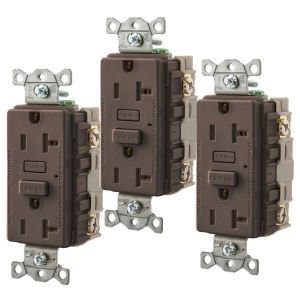 HUBBELL WIRING DEVICE-KELLEMS GF203 Gfci Receptacle, 20A, 3 Pk, Brown | BD4JVR