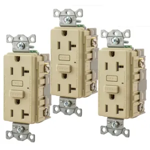 HUBBELL WIRING DEVICE-KELLEMS GF20I3 Gfci Receptacle, 20A, 3 Pk, Ivory | BD3QVD