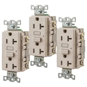 HUBBELL WIRING DEVICE-KELLEMS GF20LA3 Gfci Receptacle, 20A, 3 Pk, Light Almond | BD3NPK