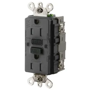 HUBBELL WIRING DEVICE-KELLEMS GF5262SGBK Gfci Receptacle, 15A 125V Ground Fault Receptacle, Black | BD4HRN