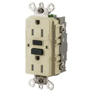 HUBBELL WIRING DEVICE-KELLEMS GF5262SGI Gfci Receptacle, 15A 125V Ground Fault Receptacle, Ivory | BD4AQT