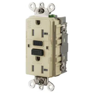 HUBBELL WIRING DEVICE-KELLEMS GF5362SGI Gfci Receptacle, 20A 125V Ground Fault Receptacle, Ivory | BD3YPB