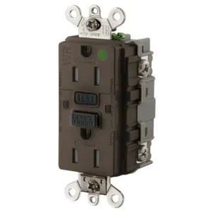 HUBBELL WIRING DEVICE-KELLEMS GF8200SG Gfci Receptacle, 15A 125V Industrial Ground Fault Receptacle, Brown | BD4HRQ