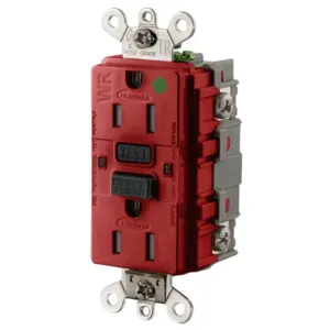 HUBBELL WIRING DEVICE-KELLEMS GF8200SGR Gfci Receptacle, 15A 125V Industrial Ground Fault Receptacle, Red | BD3WTH