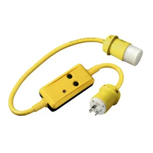 HUBBELL WIRING DEVICE-KELLEMS GFP3C15MTL Gfci Line Cord, Portable, Manual, 15A 120VAC, L5-15R, 3 Ft, 4-6 Ma, Yellow | CE6RAA