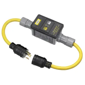 HUBBELL WIRING DEVICE-KELLEMS GFPIL30250LKM Gfci Line Cord, Portable, Manual, 30A 250V, L6-20R, 25 Ft, Triple Tap, Yellow | CE6QZZ