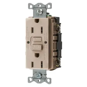 HUBBELL WIRING DEVICE-KELLEMS GFRST15ALU Gfci Receptacle, 15A 125V, 2-P 3-W Grounding, 5-15R, Almond | BD4KWP