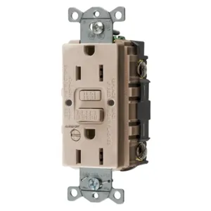 HUBBELL WIRING DEVICE-KELLEMS GFRST15ALB Gfci Receptacle, 15A 125V, 5-15R, With Alarm, Almond | BD4NEJ