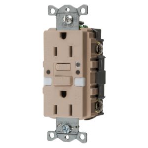 HUBBELL WIRING DEVICE-KELLEMS GFRST15ALNL Gfci Receptacle, Self Test, 15A 125V, 5- 15R, With Nightlight, Almond | BD4KWN