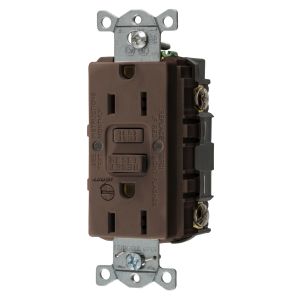 HUBBELL WIRING DEVICE-KELLEMS GFRST15B Gfci Receptacle, 15A 125V, 5-15R, With Alarm, Brown | BD4FFW