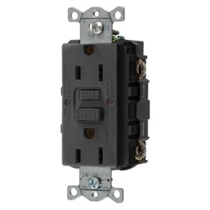 HUBBELL WIRING DEVICE-KELLEMS GFRST15BK Gfci Receptacle, 15A 125V, 2-Pole 3-Wire Grounding, 5-15R, Black | AH8ZZA 39EA15