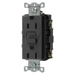 HUBBELL WIRING DEVICE-KELLEMS GFRST15BK Gfci Receptacle, 15A 125V, 2-Pole 3-Wire Grounding, 5-15R, Black | AH8ZZA 39EA15