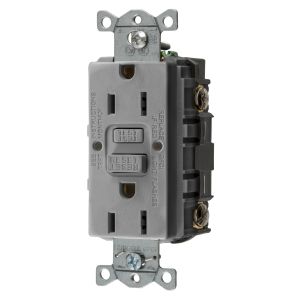 HUBBELL WIRING DEVICE-KELLEMS GFRST15GY Gfci Receptacle, 15A 125V, 2-Pole 3-Wire Grounding, 5-15R, Gray | AH8ZZB 39EA16
