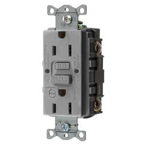 HUBBELL WIRING DEVICE-KELLEMS GFRST15GYB Gfci Receptacle, 15A 125V, 5-15R, With Alarm, Gray | BD4NGZ