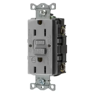 HUBBELL WIRING DEVICE-KELLEMS GFRST15GYB Gfci Receptacle, 15A 125V, 5-15R, With Alarm, Gray | BD4NGZ